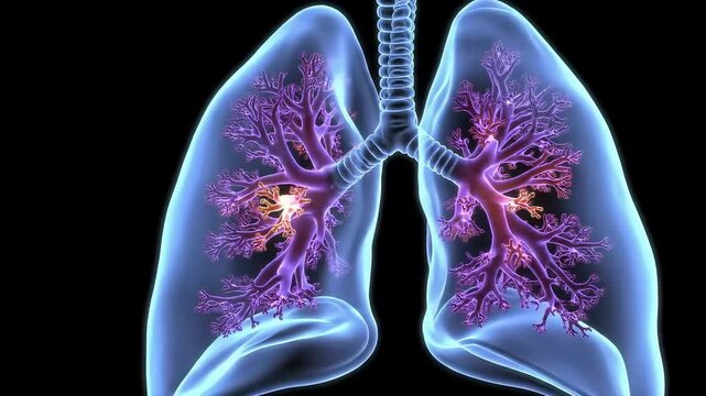 Human Lungs Anatomy 3D Render on Black Background