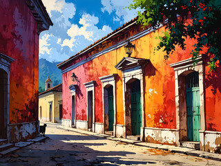 Narrow street in the old town of Antigua Guatemala