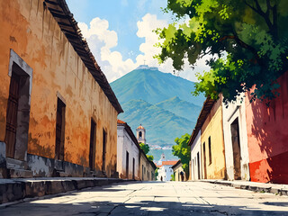 Narrow street in the old town of Antigua Guatemala