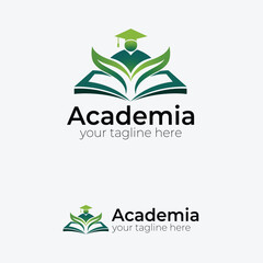 Graduation Cap and Leaf Book Logo - A Symbol of Academic Growth, Natural Learning, and Environmental Education