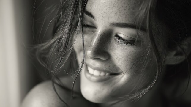 A radiant moment of tranquil joy captured in monochrome