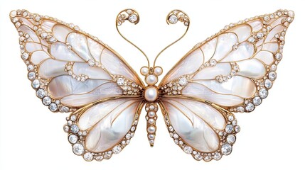 Fototapeta premium Exquisite Butterfly Brooch with Pearl Inlay and Diamond Accents for Luxury Fashion