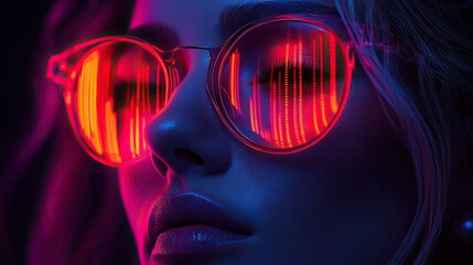 Neon reflections: a modern portrait with vibrant colors and futuristic style