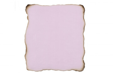 Obraz premium Burnt pink paper fragment, transparent backdrop revealing delicate scorched edges and vintage texture