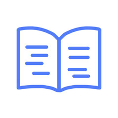 シンプルな青色の本、ノートのアイコン（オープンブック）