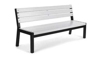 Modern park bench with light gray slatted back