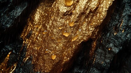 Contrasting Textures and Light: Gold and Black Abstract with Water Droplets