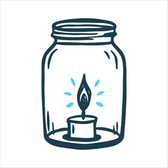 Candle in Jar Illustration, Festive Light Fete des Lumieres Lyon Decembre Candle inside a glass jar