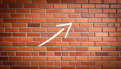 Directional insight: A vibrant brick wall adorned with an upward trending arrow