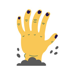 Hand-drawn zombie hand. Halloween design. Isolated white background. Vector illustration in flat style
