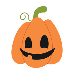 Hand-drawn spooky and cute pumpkin. Halloween design. Isolated white background. Flat-style vector illustration
