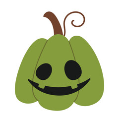 Hand-drawn spooky and cute pumpkin. Halloween design. Isolated white background. Flat-style vector illustration