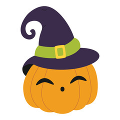 Hand-drawn spooky and cute pumpkin. Halloween design. Isolated white background. Flat-style vector illustration
