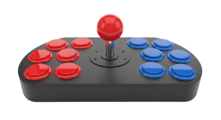 Arcade fight stick controller with red joystick and buttons for gaming and retro arcade games console