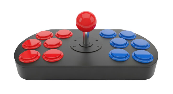 Arcade fight stick controller with red joystick and buttons for gaming and retro arcade games console