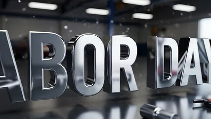 Labor Day title sequence with tools, wrenches, impact driver in auto repair shop. Perfect for holiday sales ads, manufacturing promotions, or labor appreciation content. Celebrate workforce!