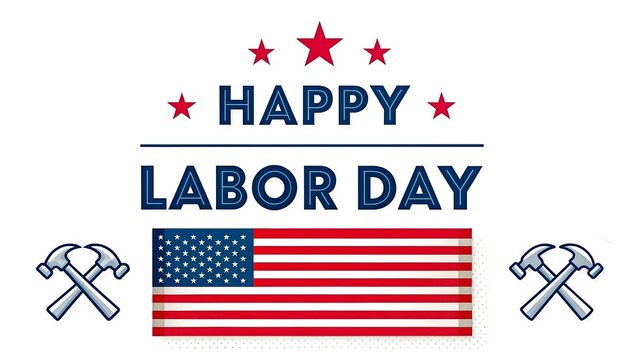 Labor day celebration with american flag and crossed hammers