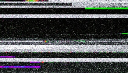 Distorted reality: An abstract glitchy texture with vibrant color aberrations and static disruption
