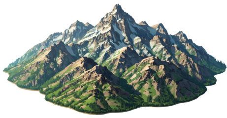 Snow-capped mountains, aerial view, valley, sunlit peaks, game background