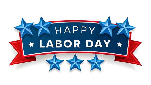 Happy labor day banner with stars and ribbon design