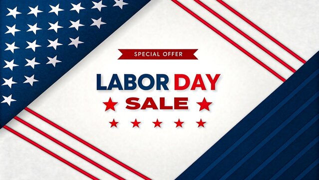 Labor day sale special offer banner with usa flag diagonal design
