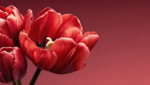 Lush red tulip bouquet on pink background with copy space, minimalist flower shop banner - Powered by Adobe