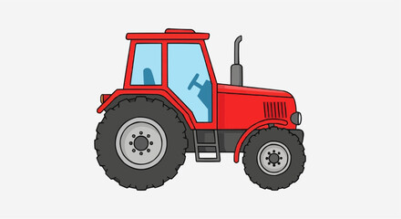 Red Tractor Illustration Farm Vehicle Vector Graphic