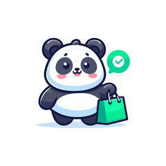 adorable fat panda holding shopping bags
