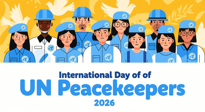 Diverse group of international peacekeepers standing in solidarity to celebrate a global day dedicated to world peace and security