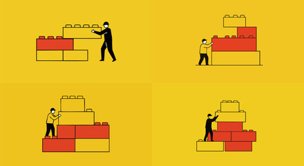 Naklejka premium vector illustration of a set of icons man building blocks