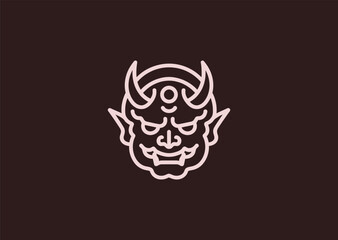 A simple minimalist Oni Demon logo in line style, representing strength, fear, and Japanese mythology