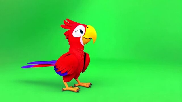 A parrot flying through the air on green screen animated chromakey background depth layers emotion frame cartoonish style motion gesture elements scene movement illustration expression