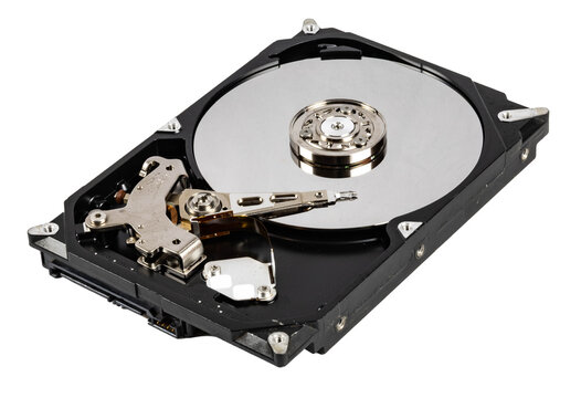 internal components of a Hard Disk Drive on transparent background