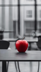 Red Apple on Grey Monochrome Table &ndash; Minimalist Still Life