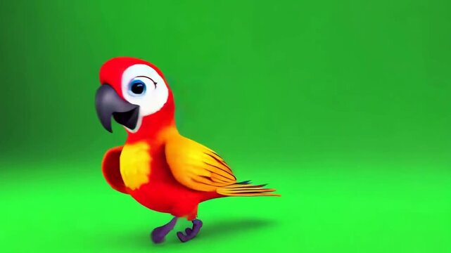 A red and yellow parrot standing on green screen animated chromakey background layers colorful creative backgrounds cartoonish elements design frame depth movement style expression