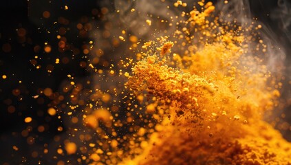 Turmeric Powder Explosion, Dark Background, Culinary, Food Photography