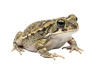 Obraz premium Close-up of a small toad, showcasing its intricate, mottled skin pattern against a stark black background.