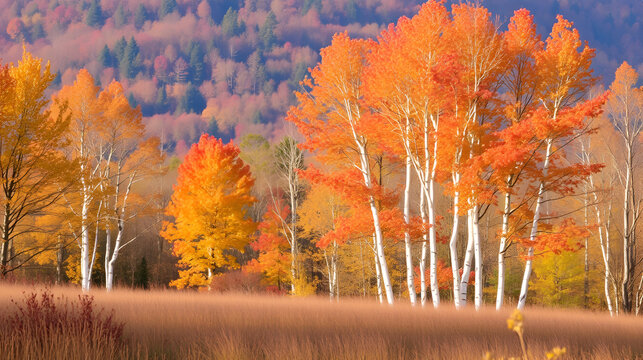 Autumn landscape with birch trees.