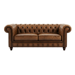 Fototapeta premium brown leather chesterfield sofa isolated on white or a transparent background, PNG format.