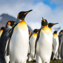 Fototapeta premium Group of king penguins on the beach
