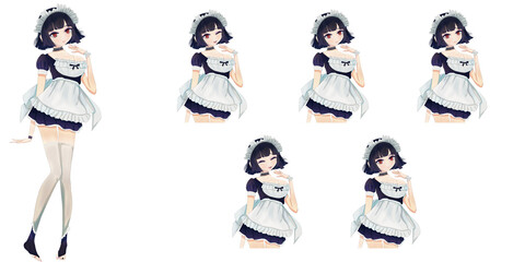 メイドの立ち絵キャラクターイラスト - 表情差分・アニメタッチキャラ素材