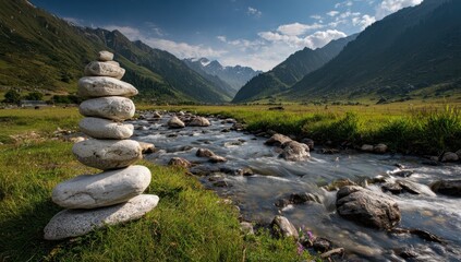 Mountain valley stream rocks zen meditation serenity nature