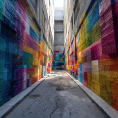 Fototapeta premium Vibrant graffiti mural on an empty urban wall in daylight.