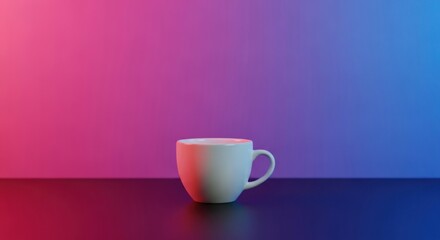 Fototapeta premium Vibrant Neon Gradient Background with a Single White Coffee Cup