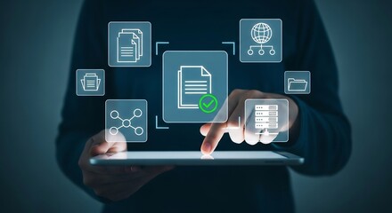 User Engaging with Data Management on Tablet in Digital Environment