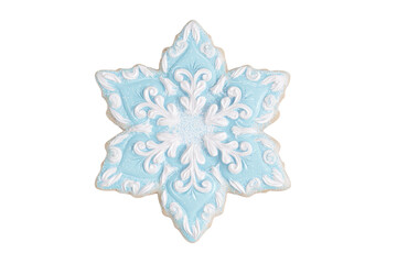A blue and white snowflake cookie