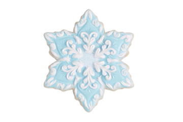 A blue and white snowflake cookie