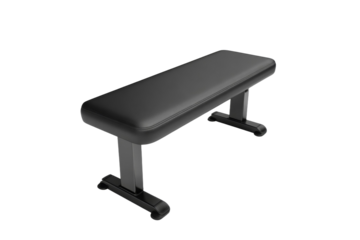 A black bench with a black leather seat