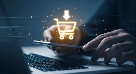 Shopping Action, User Engagement, Digital Store, Online Purchase, E-Commerce Environment, Close-Up View, Modern Technology Concept