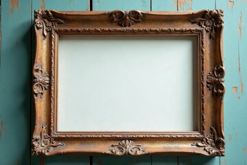 Antique, weathered wooden frame, blank canvas cutout , frame, brown